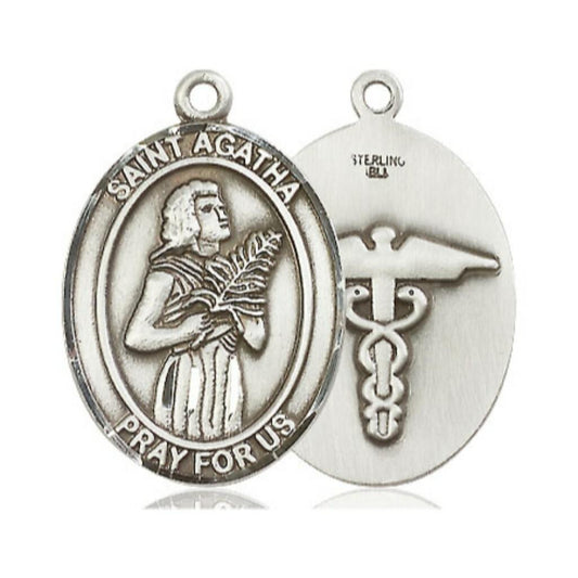 St Agatha Nurse Medal - Sterling Silver Oval Pendant 2 Sizes