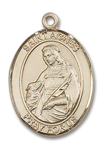 St Agnes Medal - 14kt Gold Oval Pendant 3 Sizes