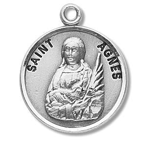 St Agnes Medal - Sterling Silver - On 18 Stainless Chain - Sterling Silver 7/8 x 3/4 Round Pendant