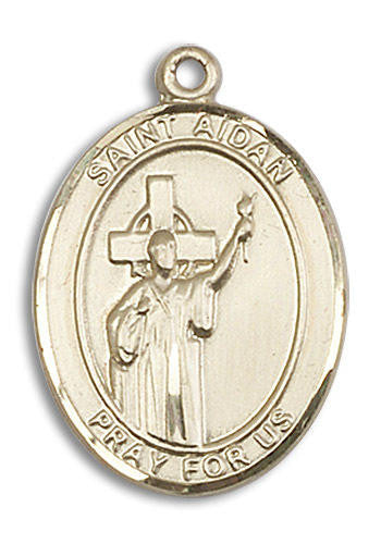 St Aidan Medal - 14kt Gold Oval Pendant 3 Sizes