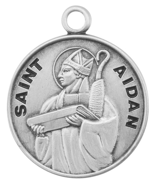 St Aidan Medal - Sterling Silver - On 20 Stainless Chain - Sterling Silver 7/8 x 3/4 Round Pendant