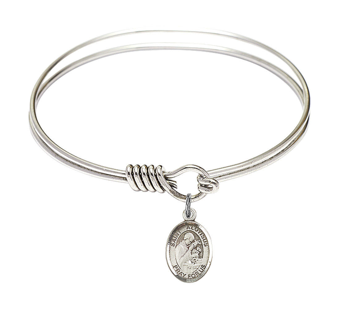 St Aloysius Gonzaga Round Eye Hook Bangle Bracelet - Sterling Silver Charm - 6.25 Inch 9225SS