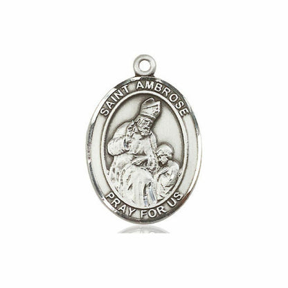 St Ambrose Medal - Sterling Silver Oval Pendant 3 Sizes