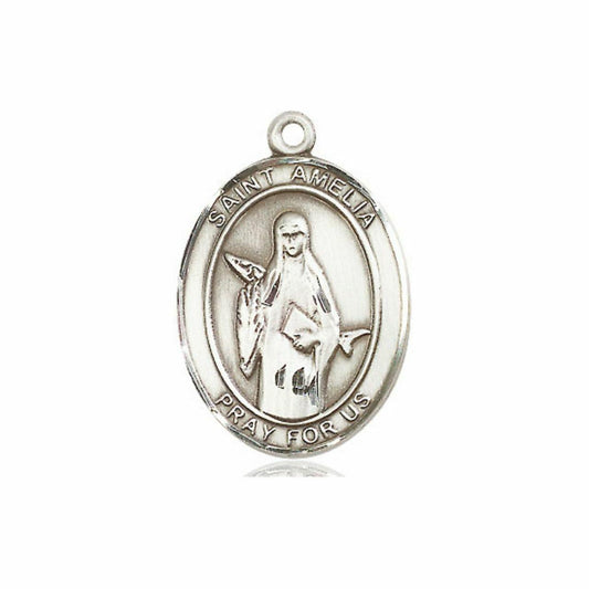 St Amelia Medal - Sterling Silver Oval Pendant 3 Sizes