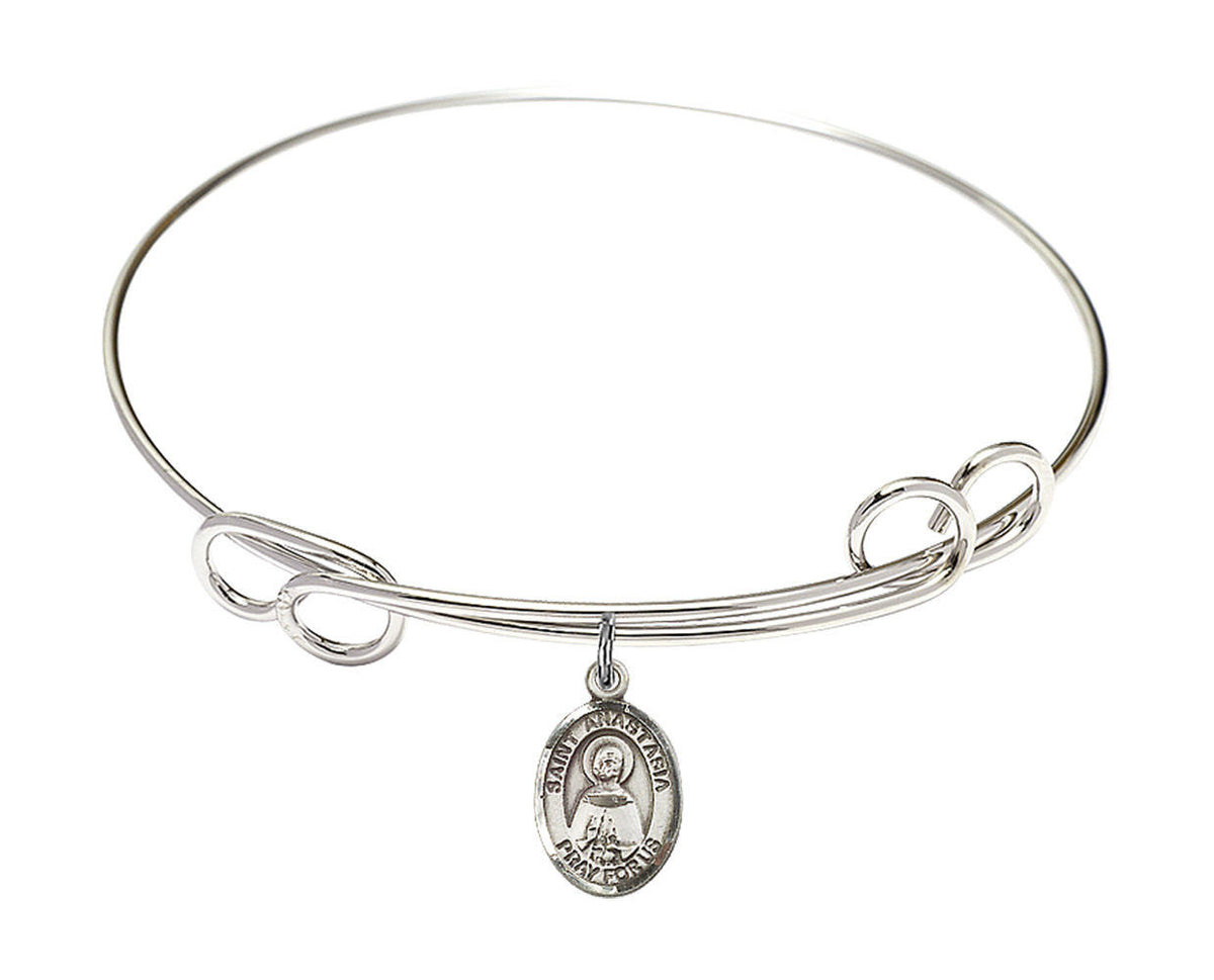 St Anastasia Double Loop Bangle Bracelet - Sterling Silver Charm 9213SS
