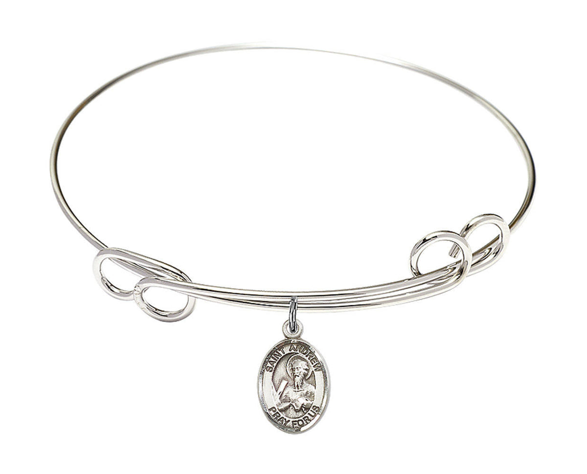 St Andrew The Apostle Double Loop Bangle Bracelet - Sterling Silver Charm 9000SS