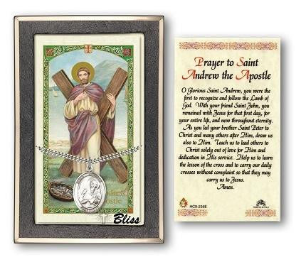 St Andrew The Apostle Medal With Prayer Card - Sterling Silver 1 x 3/4 Oval Pendant PC7000SS