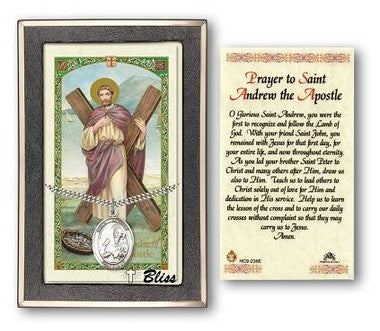St. Andrew The Apostle Medal With Prayer Card - Sterling Silver 1" x 3/4" Oval Pendant (PC7000SS)