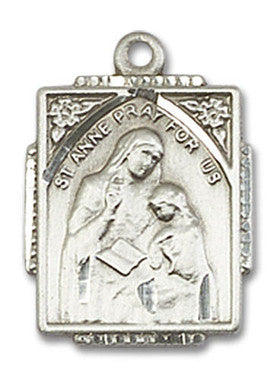 St. Anne Medal - Sterling Silver 3/4" x 1/2" Rectangular Pendant (0804AESS)