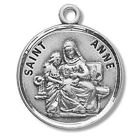St Anne Medal - Sterling Silver - On 18 Stainless Chain - Sterling Silver 7/8 x 3/4 Round Pendant
