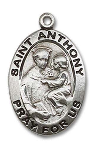 St Anthony Medal - Sterling Silver 3/4 x 1/2 Oval Pendant 3981SS