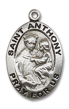 St. Anthony Medal - Sterling Silver 3/4" x 1/2" Oval Pendant (3981SS)