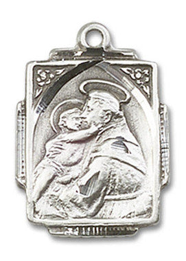 St. Anthony Medal - Sterling Silver 3/4" x 1/2" Rectangular Pendant (0804DSS)