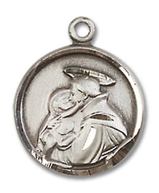 St. Anthony Medal - Sterling Silver 5/8" x 1/2" Round Pendant (0601DSS)