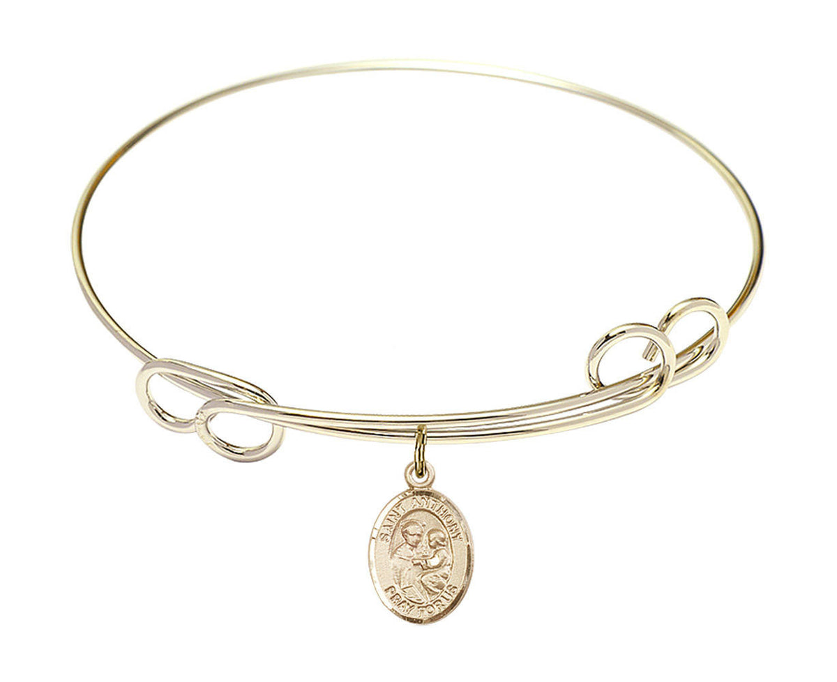 St Anthony of Padua Double Loop Bangle Bracelet - Gold-Filled Charm 9004GF