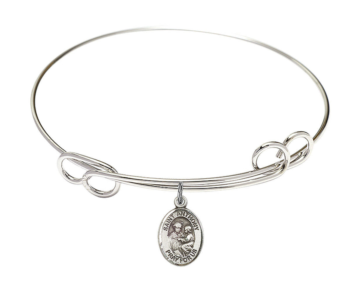 St Anthony of Padua Double Loop Bangle Bracelet - Sterling Silver Charm 9004SS