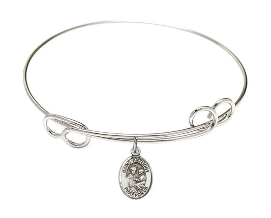 St Anthony of Padua Double Loop Bangle Bracelet - Sterling Silver Charm 9004SS