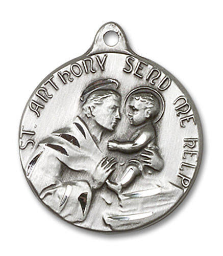St Anthony Send Me Help Medal - Sterling Silver 7/8 x 3/4 Round Pendant 1602SS