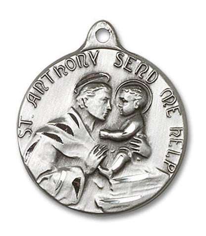 St Anthony Send Me Help Medal - Sterling Silver 7/8 x 3/4 Round Pendant 1602SS