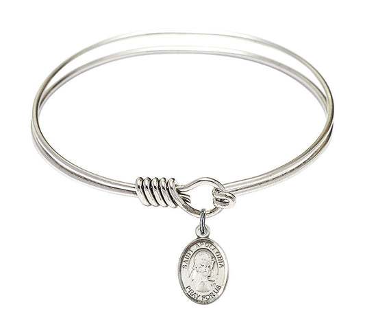St Apollonia Round Eye Hook Bangle Bracelet - Sterling Silver Charm - 6.25 Inch 9005SS