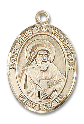 St Bede The Venerable Medal - 14kt Gold Oval Pendant 3 Sizes