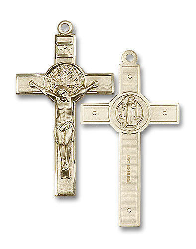 St Benedict Crucifix Pendant - 14kt Gold 2 Sizes