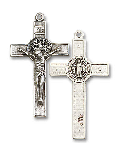 St Benedict Crucifix Pendant - Sterling Silver 2 Sizes