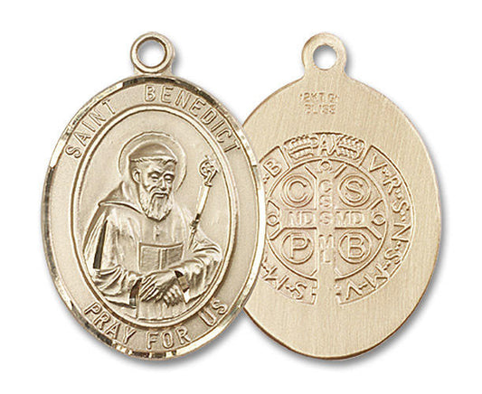 St Benedict Medal - 14kt Gold Oval Pendant 3 Sizes