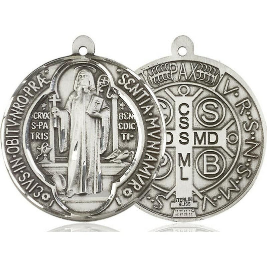 St Benedict Medal - Sterling Silver Round Pendant 2 Sizes