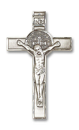 St Benedict Pectoral Crucifix Pendant - Sterling Silver 3 x 1 3/4 5638SS