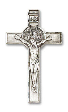 St. Benedict Pectoral Crucifix Pendant - Sterling Silver 3" x 1 3/4" (5638SS)