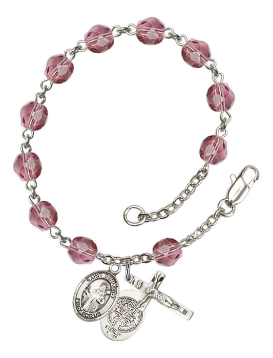 St Benedict Rosary Bracelet With 6MM Fire Polished Beads RB6000AMS9008