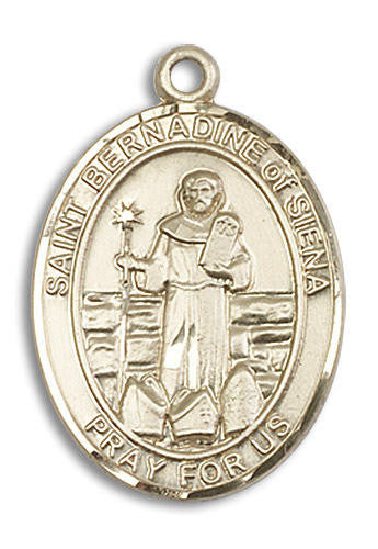 St Bernadine of Siena Medal - 14kt Gold Oval Pendant 3 Sizes
