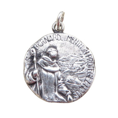 St. Bernard of Menthon Medal - Sterling Silver 1" Round Antique Replica Pendant