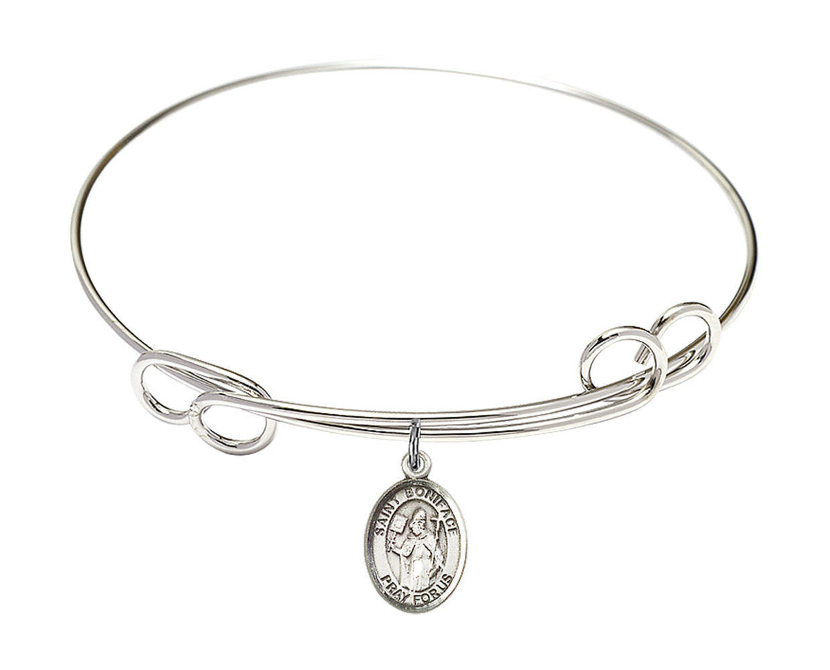 St Boniface Double Loop Bangle Bracelet - Sterling Silver Charm 9009SS