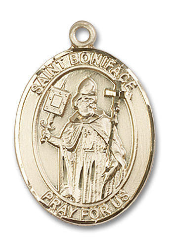 St Boniface Medal - 14kt Gold Oval Pendant 3 Sizes