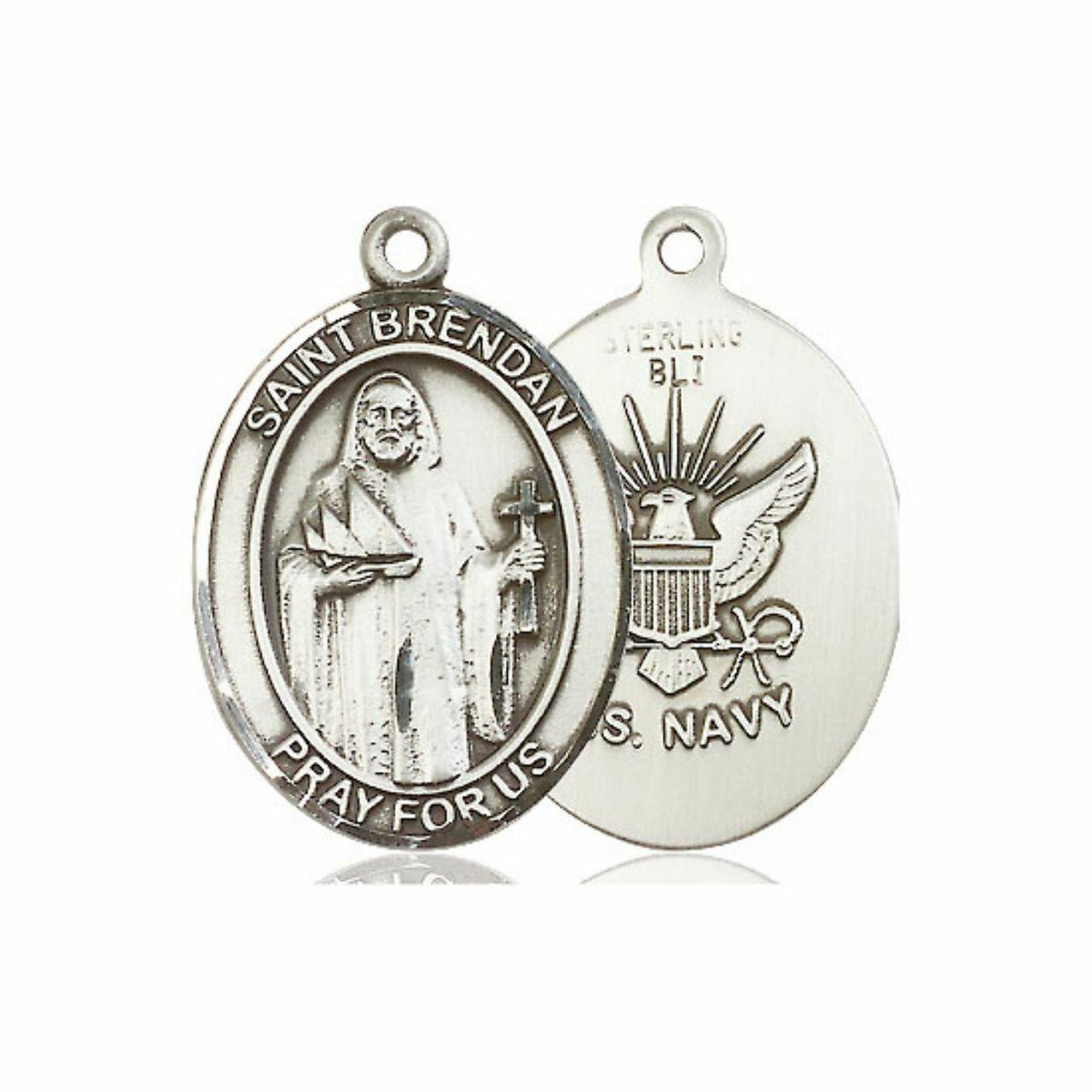 St Brendan Navy Medal - Sterling Silver Oval Pendant 2 Sizes