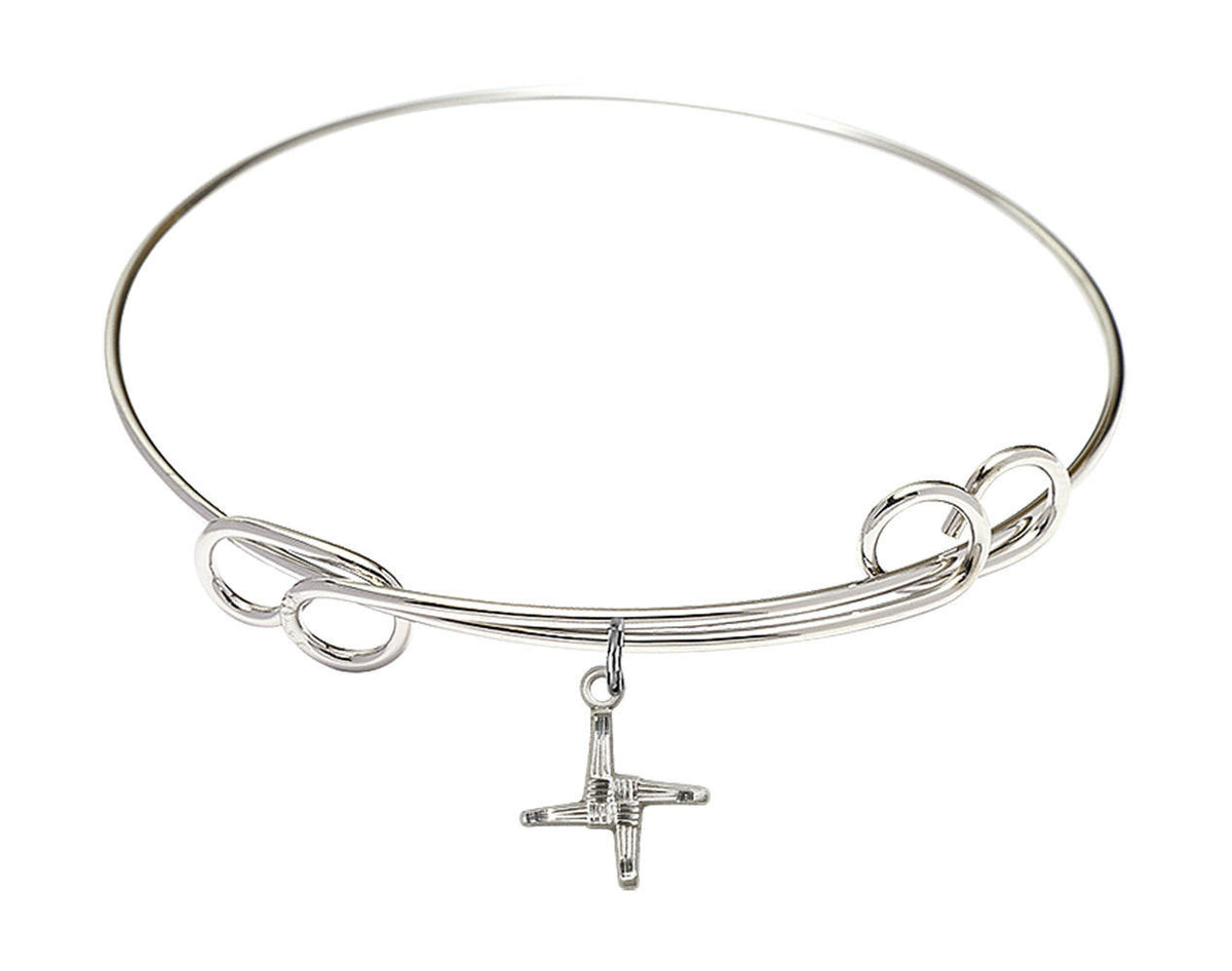 St Brigid Cross Double Loop Bangle Bracelet - Sterling Silver Charm 0291SS