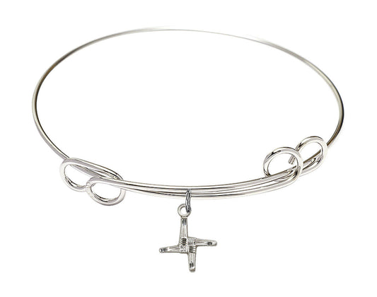 St Brigid Cross Double Loop Bangle Bracelet - Sterling Silver Charm 0291SS