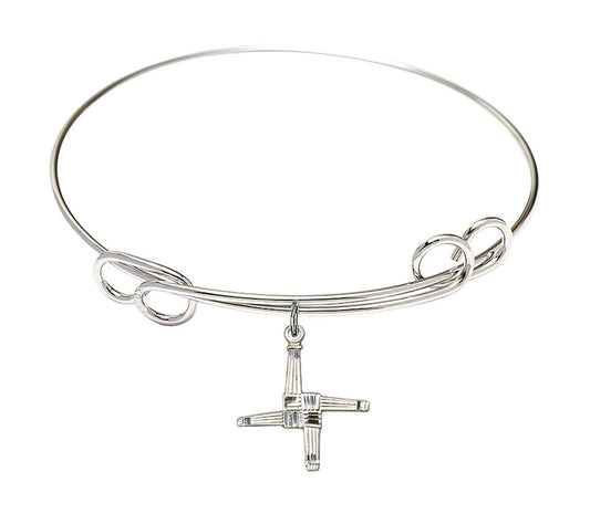 St Brigid Cross Double Loop Bangle Bracelet - Sterling Silver Charm