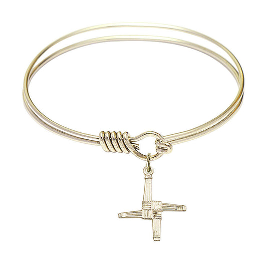 St Brigid Cross Round Eye Hook Bangle Bracelet - Gold-Filled Charm - 6.25 Inch 0290GF