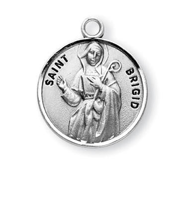 St Brigid Medal - Sterling Silver - On 18 Stainless Chain - Sterling Silver 7/8 x 3/4 Round Pendant