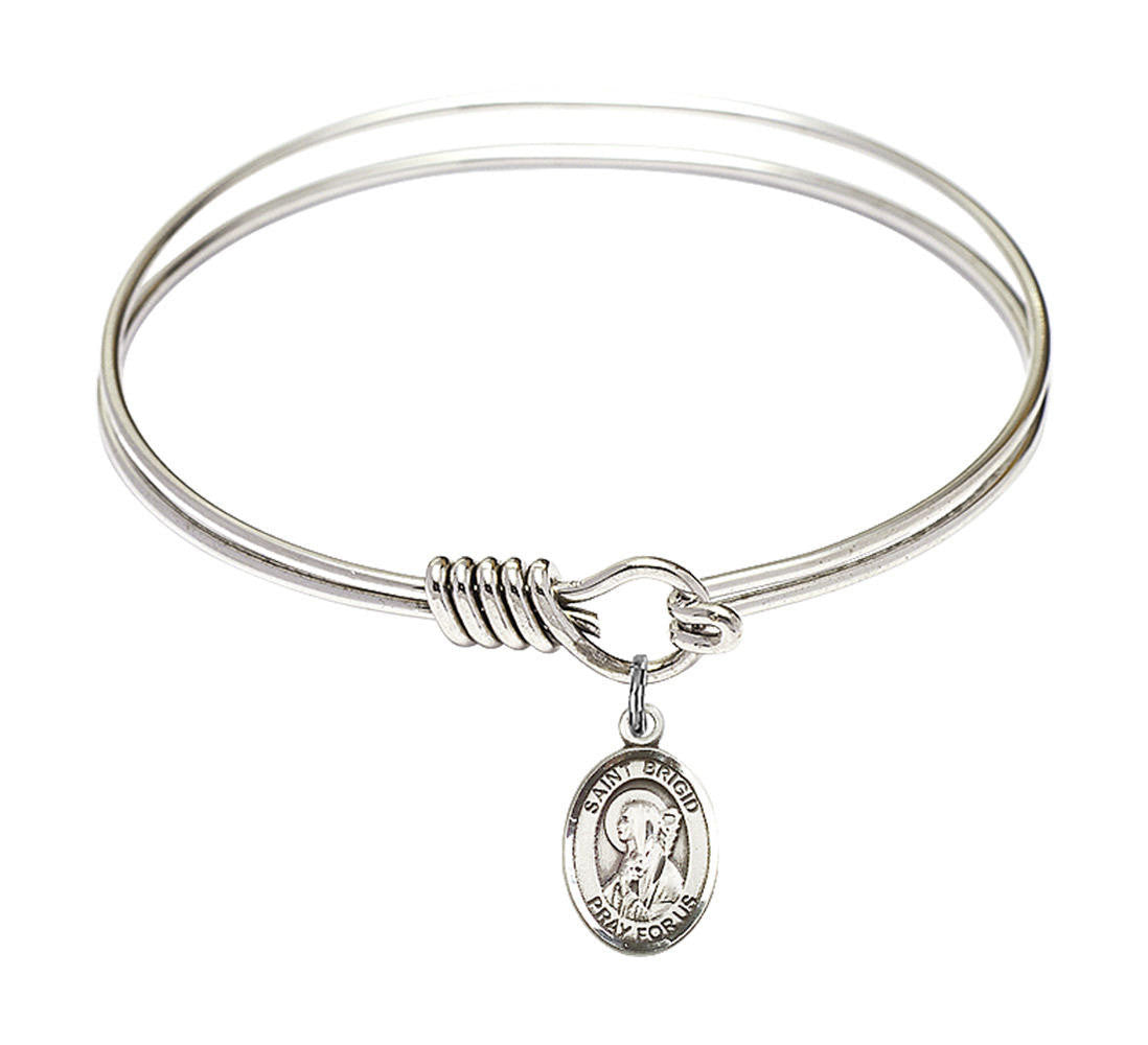 St Brigid of Ireland Round Eye Hook Bangle Bracelet - Sterling Silver Charm - 6.25 Inch 9123SS
