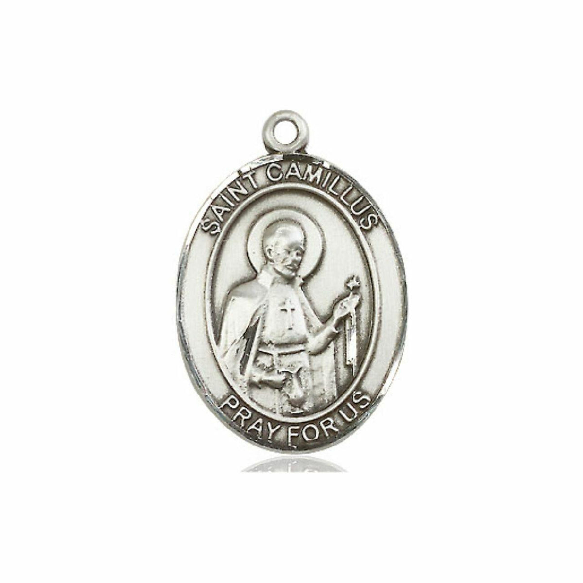 St Camillus Medal - Sterling Silver Oval Pendant 3 Sizes