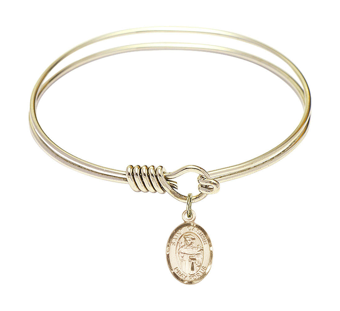 St Casimir of Poland Round Eye Hook Bangle Bracelet - Gold-Filled Charm - 6.25 Inch 9113GF