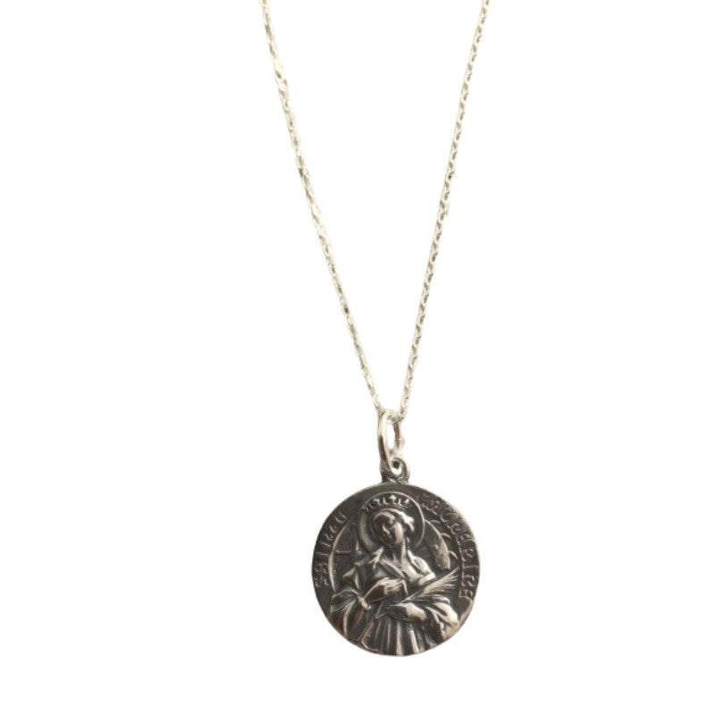 St. Catherine of Alexandria Medal - Sterling Silver 3/4" Round Antique Replica Pendant