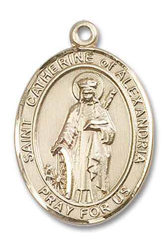 St Catherine of Alexandria Medal - 14kt Gold Oval Pendant 3 Sizes