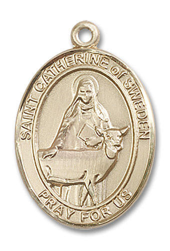 St Catherine of Sweden Medal - 14kt Gold Oval Pendant 3 Sizes