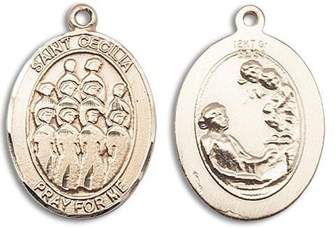 St Cecilia Choir Medal - 14kt Gold Oval Pendant 3 Sizes