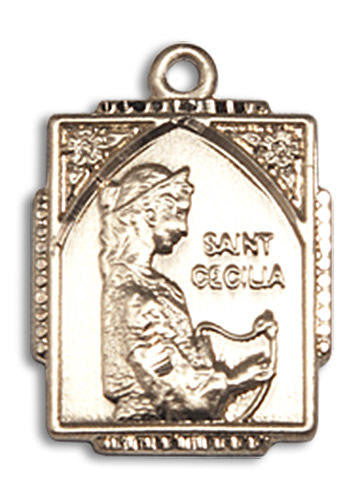 St Cecilia Medal - 14kt Gold 3/4 x 1/2 Rectangular Pendant 0804CE